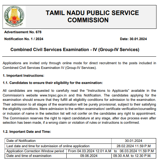 TNPSC Combined Civil Services Recruitment 2024
