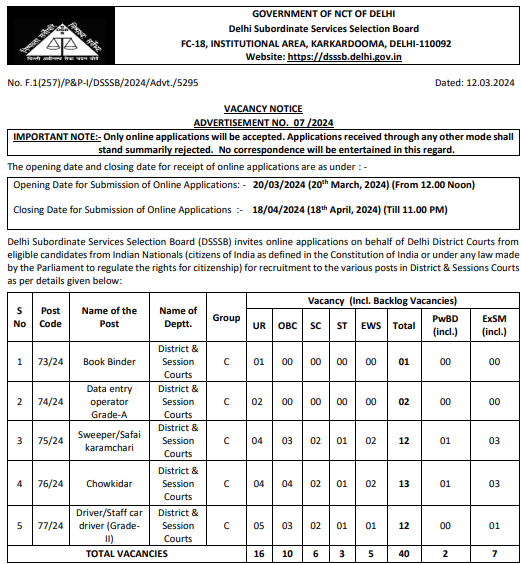 DSSSB Driver Bharti 2024