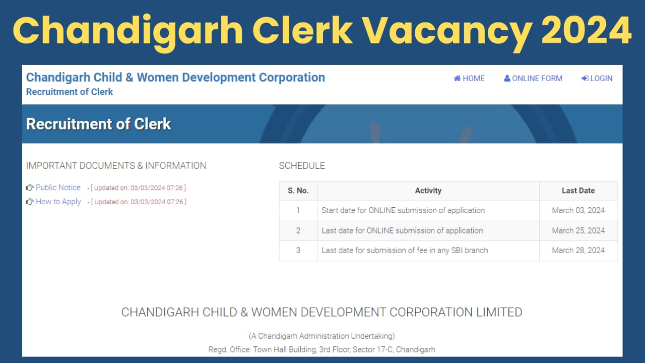 Chandigarh CCWDC Clerk Recruitment 2024