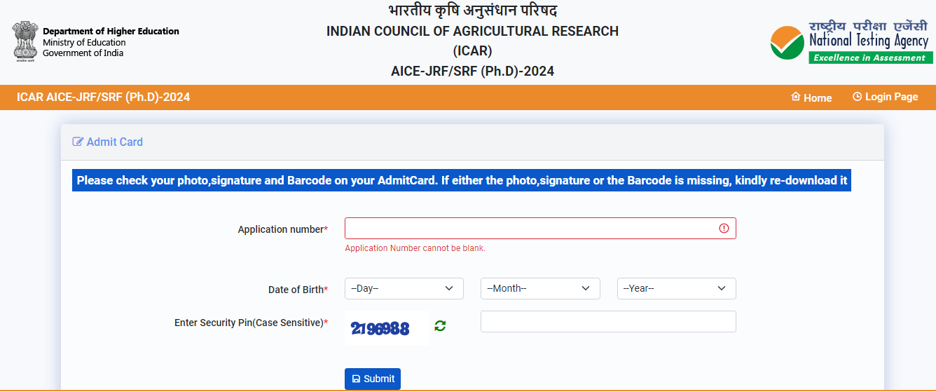 ICAR AICE JRF Admit Card 2024 Out