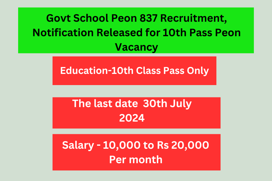 Govt School Peon 837 Recruitment, Notification Released for 10th Pass Peon Vacancy