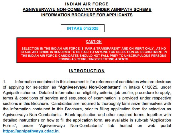 Air Force Agniveer Non Combatant Recruitment 2024, PDF Download Link