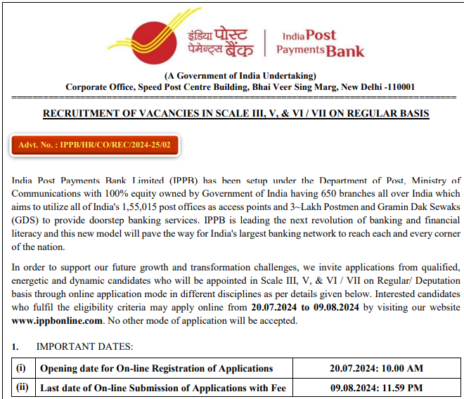 IPPB Vacancy 2024 Last Date 9th August, Apply Now