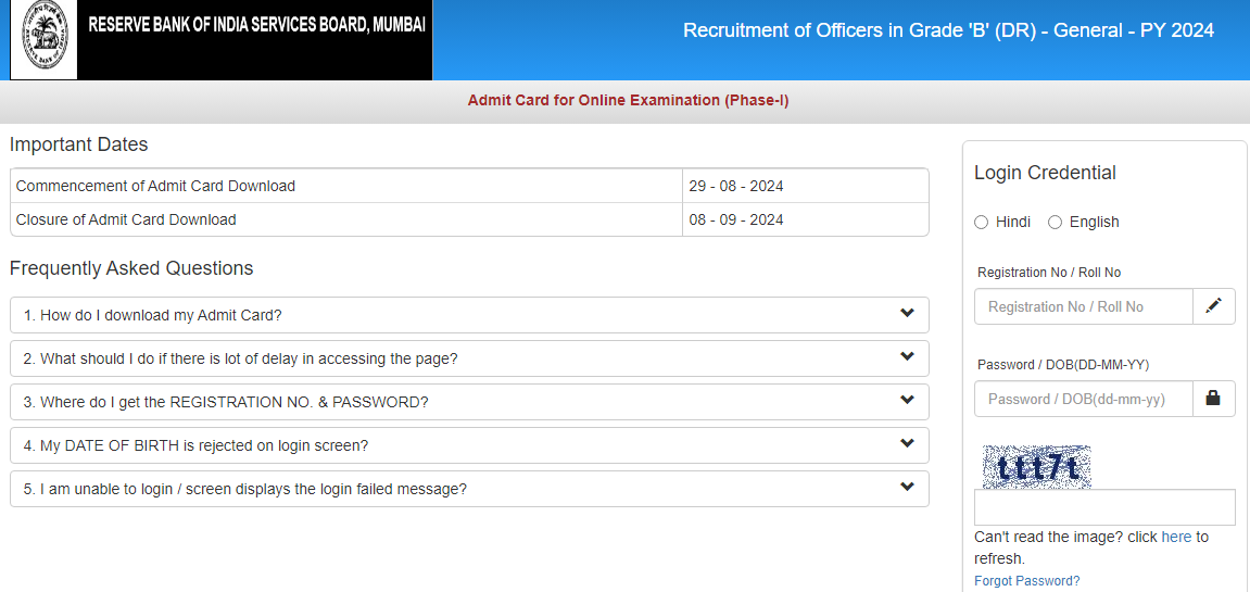 RBI Grade B Admit Card 2024, Out at rbi.org.in, Prelims Call Letter Link